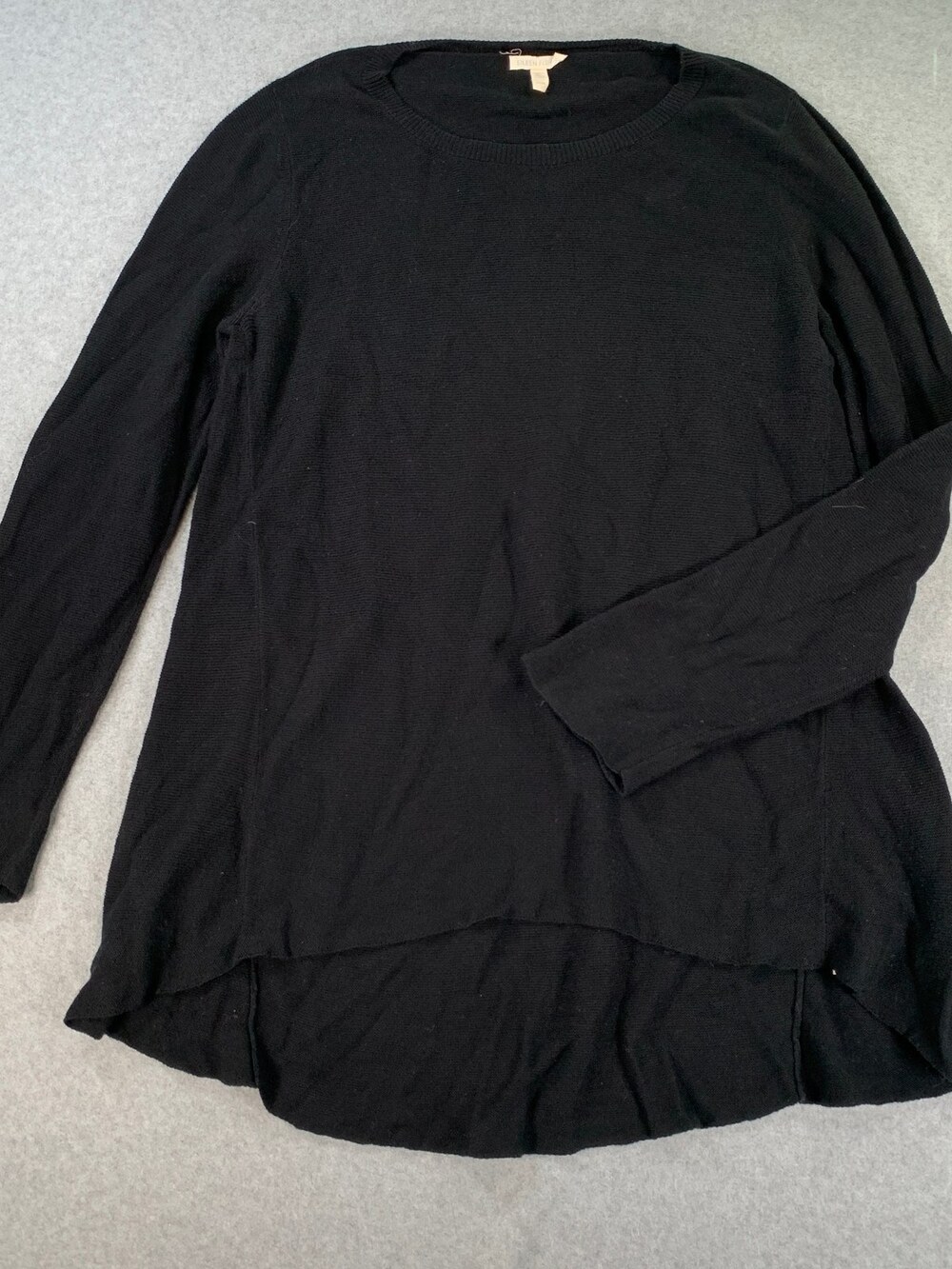 Eileen Fisher Crewneck Sweater High Low Hem Black Women's Size Medium